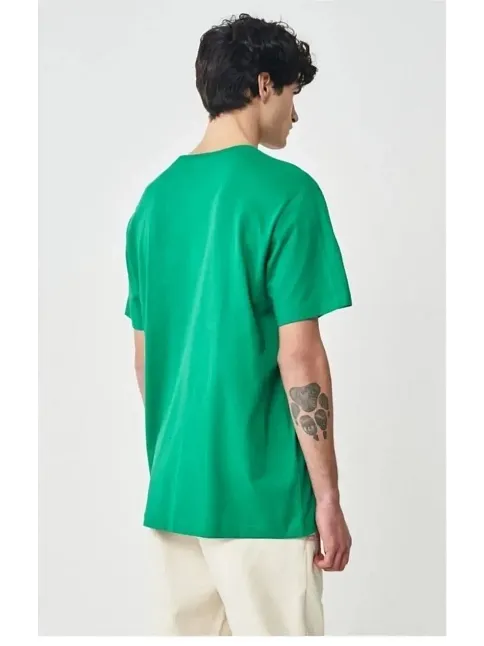 Erkek Düz Penye Tişört Bisiklet Yaka Kısa Kol Regular Fit T-shirt - Yeşil