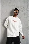 Erkek 3 İplik Pamuklu Bisiklet Yaka Gangster Baskılı Sweatshirt - Beyaz
