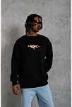 Erkek 3 İplik Pamuklu Bisiklet Yaka Gangster Baskılı Sweatshirt - Siyah