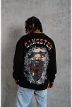 Erkek 3 İplik Pamuklu Bisiklet Yaka Gangster Baskılı Sweatshirt - Siyah
