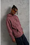 Erkek 3 İplik Pamuklu Kapüşonlu Baskılı Cepli Sweatshirt Hoodie - Gül Kurusu