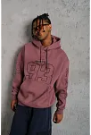 Erkek 3 İplik Pamuklu Kapüşonlu Baskılı Cepli Sweatshirt Hoodie - Gül Kurusu