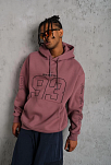 Erkek 3 İplik Pamuklu Kapüşonlu Baskılı Cepli Sweatshirt Hoodie - Gül Kurusu