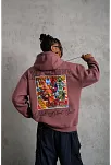 Erkek 3 İplik Pamuklu Kapüşonlu Baskılı Cepli Sweatshirt Hoodie - Gül Kurusu