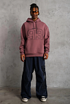 Erkek 3 İplik Pamuklu Kapüşonlu Baskılı Cepli Sweatshirt Hoodie - Gül Kurusu