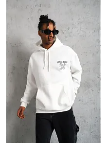 Erkek 98 Baskılı Kapşonlu 3 İplik Pamuklu Sweatshirt Hoodie - Beyaz
