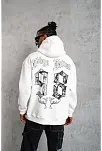 Erkek 98 Baskılı Kapşonlu 3 İplik Pamuklu Sweatshirt Hoodie - Beyaz