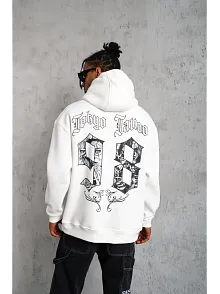 Erkek 98 Baskılı Kapşonlu 3 İplik Pamuklu Sweatshirt Hoodie - Beyaz