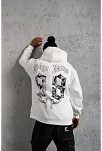 Erkek 98 Baskılı Kapşonlu 3 İplik Pamuklu Sweatshirt Hoodie - Beyaz