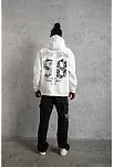 Erkek 98 Baskılı Kapşonlu 3 İplik Pamuklu Sweatshirt Hoodie - Beyaz