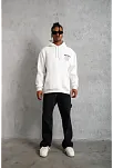 Erkek 98 Baskılı Kapşonlu 3 İplik Pamuklu Sweatshirt Hoodie - Beyaz