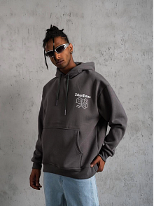 Erkek 3 İplik Pamuklu Kapüşonlu Baskılı Cepli Oversize Sweatshirt Hoodie - Gri
