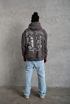 Erkek 3 İplik Pamuklu Kapüşonlu Baskılı Cepli Oversize Sweatshirt Hoodie - Gri