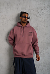 Erkek 3 İplik Pamuklu Kapüşonlu Baskılı Cepli Sweatshirt Hoodie - Gül Kurusu