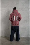 Erkek 3 İplik Pamuklu Kapüşonlu Baskılı Cepli Sweatshirt Hoodie - Gül Kurusu