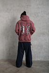 Erkek 3 İplik Pamuklu Kapüşonlu Baskılı Cepli Sweatshirt Hoodie - Gül Kurusu
