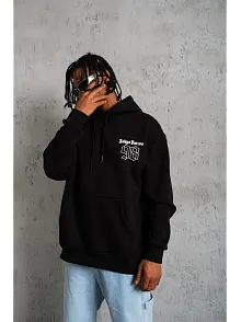 Erkek 98 Baskılı Kapüşonlu 3 İplik Pamuklu Hoodie Sweatshirt - Siyah