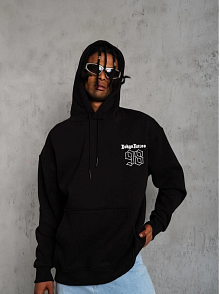 Erkek 98 Baskılı Kapüşonlu 3 İplik Pamuklu Hoodie Sweatshirt - Siyah