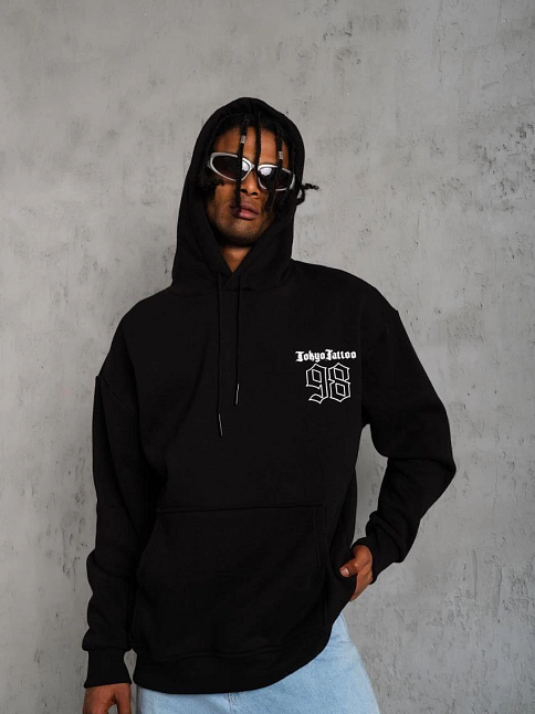 Erkek 98 Baskılı Kapüşonlu 3 İplik Pamuklu Hoodie Sweatshirt - Siyah
