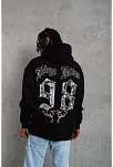 Erkek 98 Baskılı Kapüşonlu 3 İplik Pamuklu Hoodie Sweatshirt - Siyah