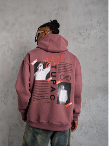 Erkek 3 İplik Pamuklu Kapüşonlu Baskılı Cepli Sweatshirt Hoodie - Gül Kurusu