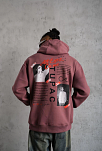 Erkek 3 İplik Pamuklu Kapüşonlu Baskılı Cepli Sweatshirt Hoodie - Gül Kurusu