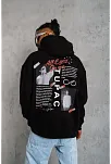 Erkek 3 İplik Pamuklu Kapüşonlu Baskılı Cepli Oversize Sweatshirt Hoodie - Siyah