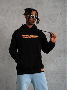 Erkek 3 İplik Pamuklu Kapüşonlu Baskılı Cepli Oversize Sweatshirt Hoodie - Siyah