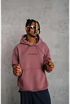 Erkek 3 İplik Pamuklu Kapüşonlu Baskılı Cepli Oversize Sweatshirt Hoodie - Gül Kurusu