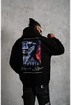 Erkek 3 İplik Pamuklu Kapüşonlu Baskılı Cepli Oversize Sweatshirt Hoodie - Siyah