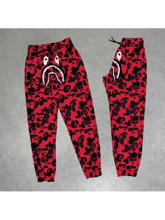 Unisex Pubg Bape X Shark Eşofman Altı - Kırmızı