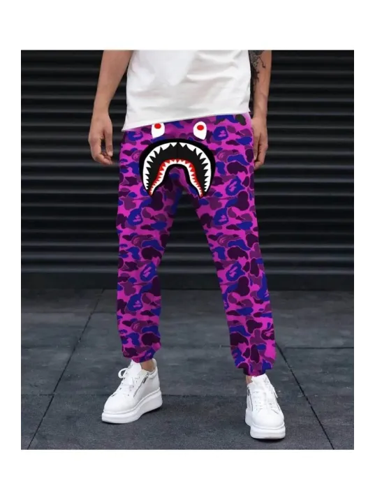 Unisex Pubg Bape X Shark Eşofman Altı - Mor