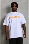 Erkek Baskılı Tişört Kısa Kol Bisiklet Yaka Oversize T-shirt - Beyaz