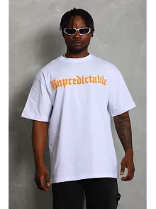 Erkek Baskılı Tişört Kısa Kol Bisiklet Yaka Oversize T-shirt - Beyaz