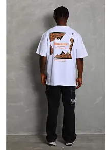 Erkek Baskılı Tişört Kısa Kol Bisiklet Yaka Oversize T-shirt - Beyaz