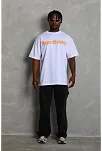 Erkek Baskılı Tişört Kısa Kol Bisiklet Yaka Oversize T-shirt - Beyaz