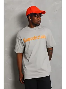 Erkek Baskılı Tişört Kısa Kol Bisiklet Yaka Oversize T-shirt - Gri