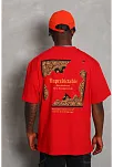 Erkek Baskılı Tişört Kısa Kol Bisiklet Yaka Oversize T-shirt - Kırmızı