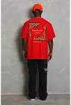 Erkek Baskılı Tişört Kısa Kol Bisiklet Yaka Oversize T-shirt - Kırmızı