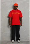 Erkek Baskılı Tişört Kısa Kol Bisiklet Yaka Oversize T-shirt - Kırmızı