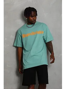 Erkek Baskılı Tişört Kısa Kol Bisiklet Yaka Oversize T-shirt - Mint Yeşili