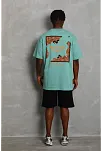 Erkek Baskılı Tişört Kısa Kol Bisiklet Yaka Oversize T-shirt - Mint Yeşili