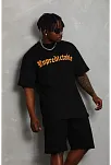 Erkek Baskılı Tişört Kısa Kol Bisiklet Yaka Oversize T-shirt - Siyah