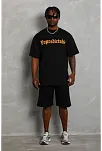 Erkek Baskılı Tişört Kısa Kol Bisiklet Yaka Oversize T-shirt - Siyah