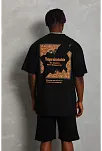 Erkek Baskılı Tişört Kısa Kol Bisiklet Yaka Oversize T-shirt - Siyah