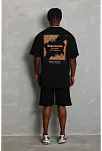 Erkek Baskılı Tişört Kısa Kol Bisiklet Yaka Oversize T-shirt - Siyah