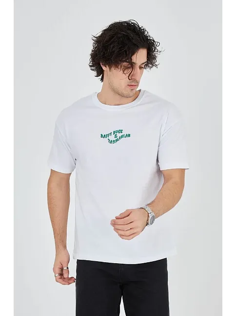 Erkek Baskılı T-shirt Kısa Kol Bisiklet Yaka Regular Fit Rahat Kalıp Günlük Tişört - Beyaz