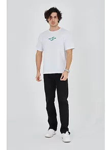Erkek Baskılı T-shirt Kısa Kol Bisiklet Yaka Regular Fit Rahat Kalıp Günlük Tişört - Beyaz