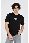 Erkek Baskılı T-shirt Kısa Kol Bisiklet Yaka Regular Fit Rahat Kalıp Günlük Tişört - Siyah