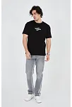 Erkek Baskılı T-shirt Kısa Kol Bisiklet Yaka Regular Fit Rahat Kalıp Günlük Tişört - Siyah